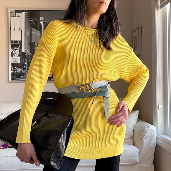 NWT Zara yellow knit long top/short dress low back knit with black ribbon detail - Picture 2 of 15